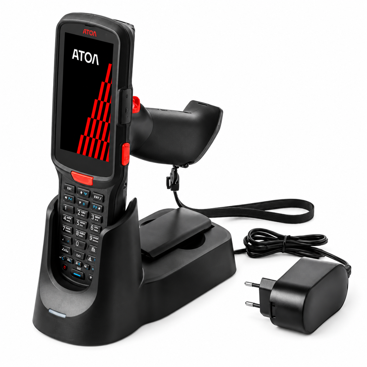 АТОЛ Smart.Pro с пистолетной рукоятью и зарядным кредлом.