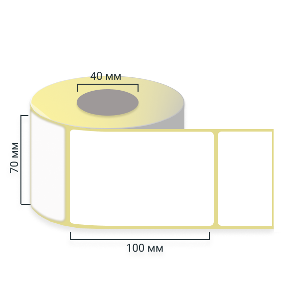 Термотрансферные этикетки 70х100 мм, полуглянец, 500 шт/р, диаметр втулки 40 мм (1,5 дюйма)