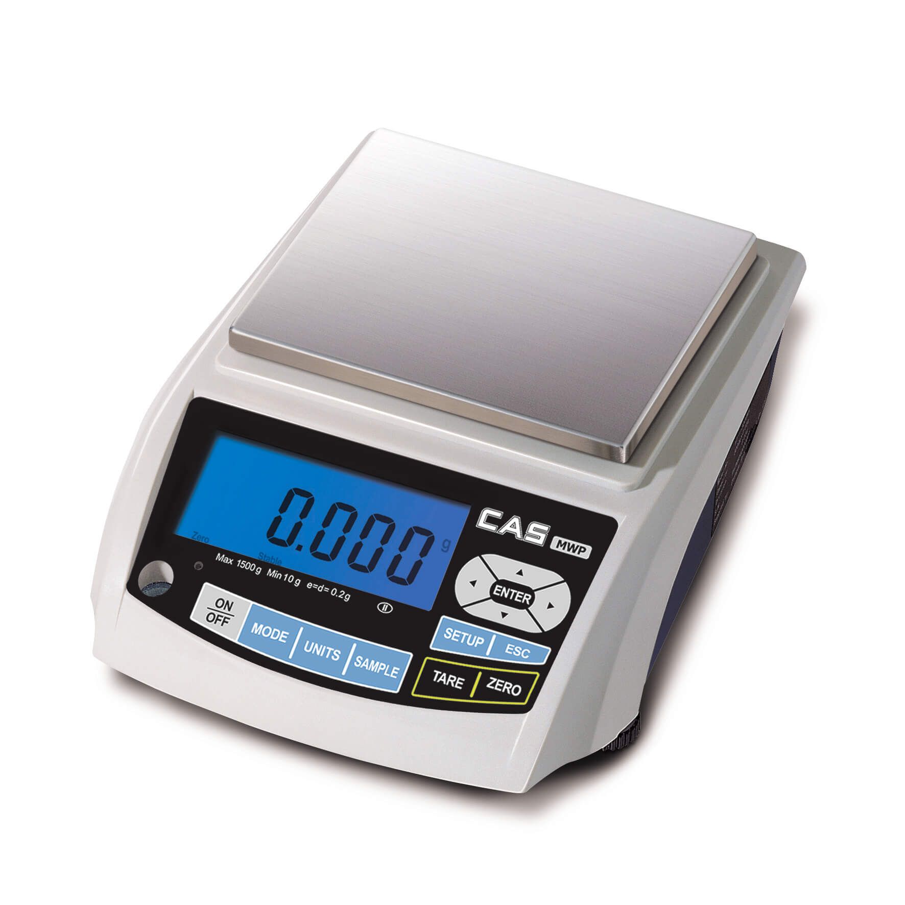 Лабораторные весы CAS MWP-1500 RS-232, наибольший предел взвешивания (НПВ) 1,5 кг., дискретность 0,05 г.