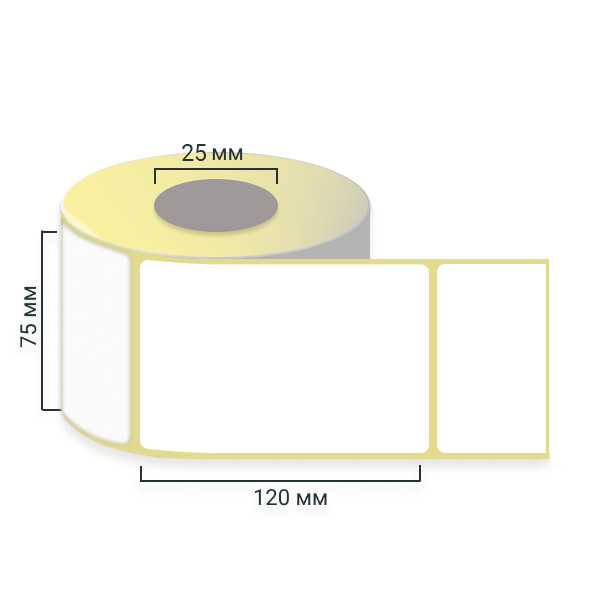 Самоклеящиеся термоэтикетки, рулон 75х120 мм, ЭКО, 1 ряд, 100 шт/р., втулка 25 мм
