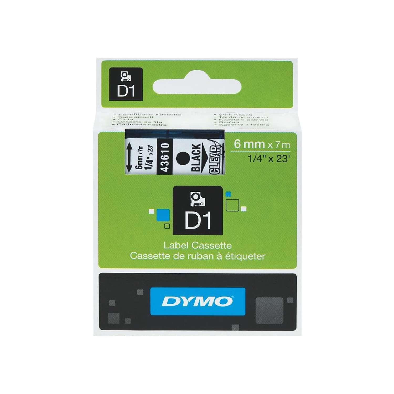 Картридж Dymo 43610/S0720770 для принтера этикеток, 6 мм x 7 м, черный шрифт на прозрачной ленте