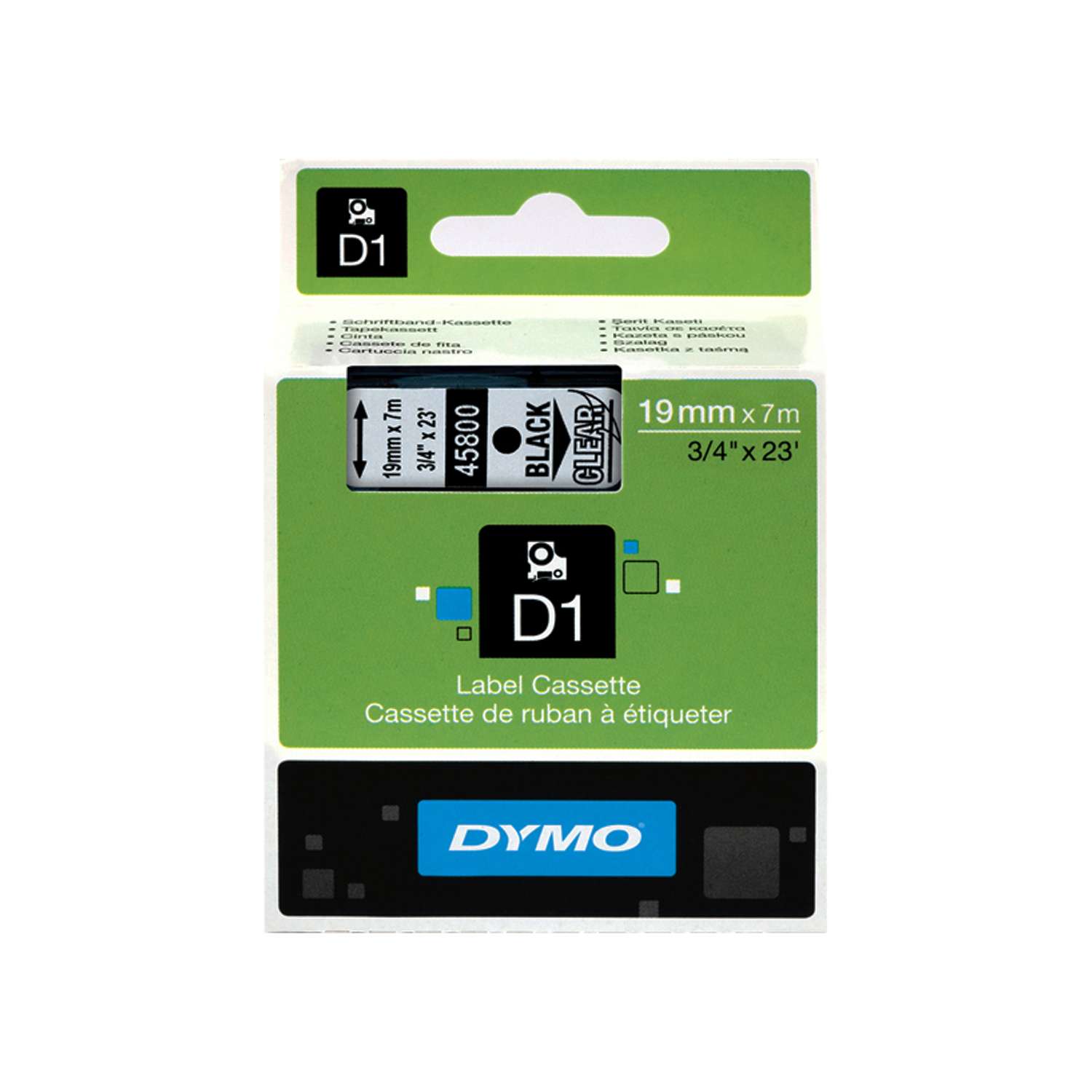 Картридж Dymo 45800/S0720820 для принтера этикеток, 19 мм x 7 м, черный шрифт на прозрачной ленте