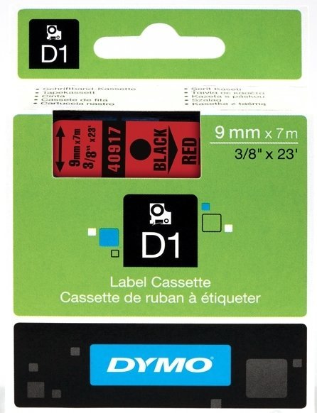 Картридж Dymo 40917/S0720720 для принтера этикеток, 9 мм x 7 м, черный шрифт на красной ленте