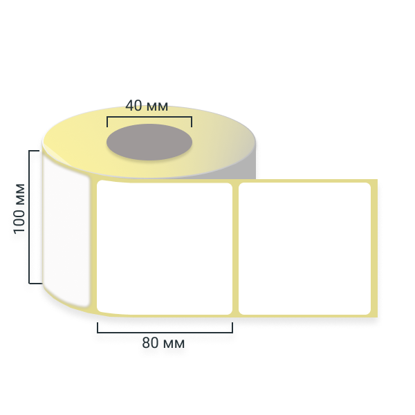 Термотрансферные этикетки 100х80 мм, полуглянец, 500 шт./р., диаметр втулки 40 (1,5 дюйма)