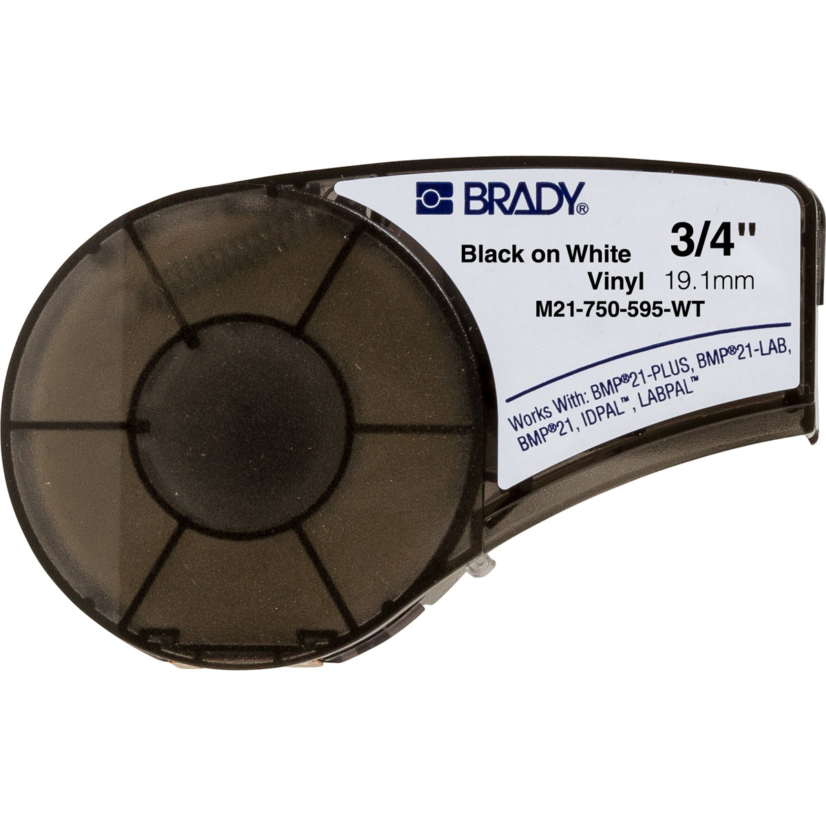Картридж M21-750-595-WT лента 19.05 мм/6.4 м винил, черный на белом для принтера Brady brd142797