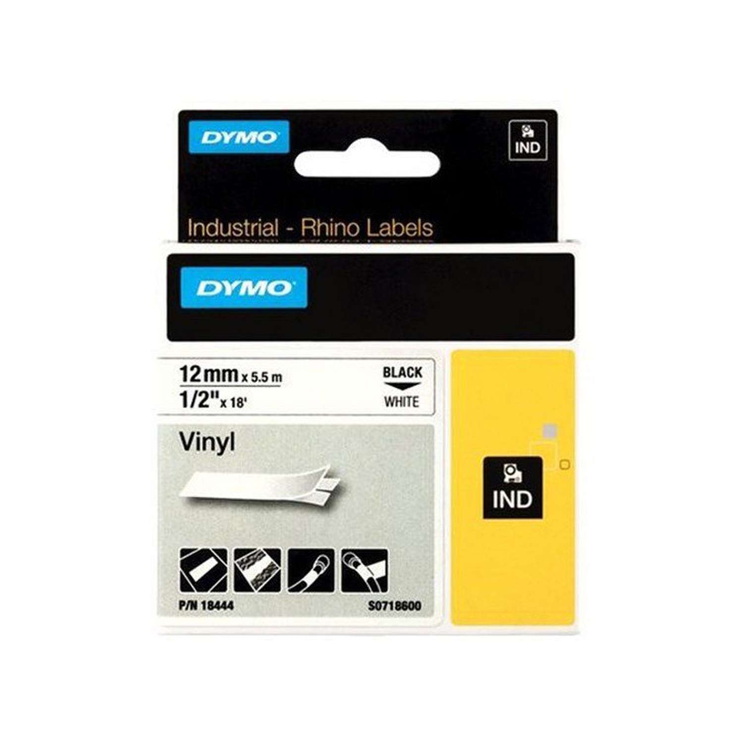 Картридж Dymo 18444/S0718600 для принтера этикеток, 12 мм x 5,5 м, черный шрифт на белой ленте