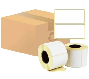 Термотрансферные этикетки 43х25 мм, полуглянец, 1000 шт/р, 80 рул/коробка, диаметр втулки 40 мм (1,5 дюйма)