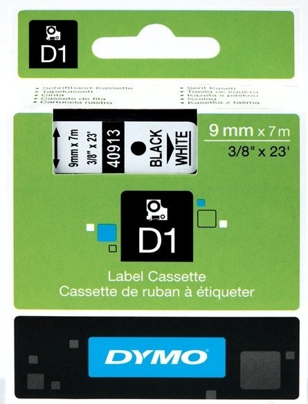 Картридж Dymo 40913/S0720680 для принтера этикеток, 9 мм x 7 м, черный шрифт на белой ленте