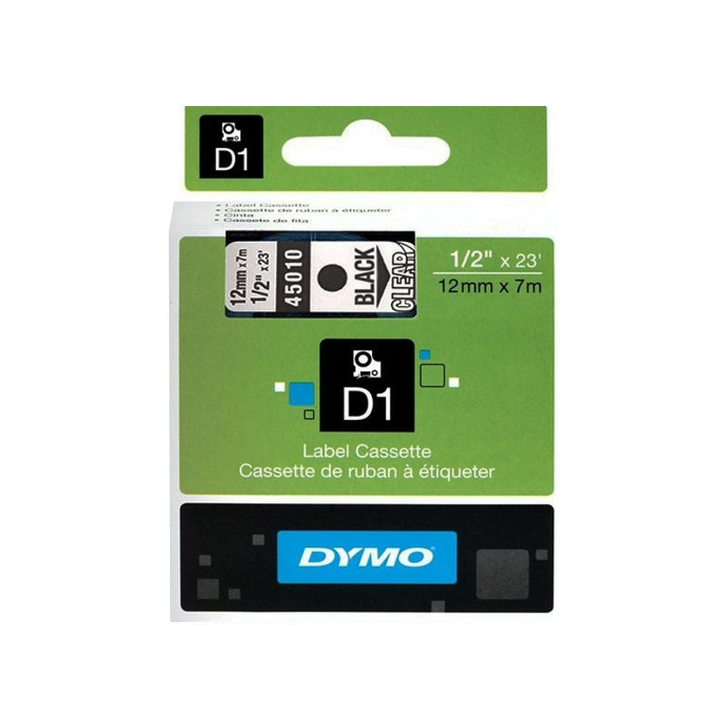 Картридж Dymo 45010/S0720500 для принтера этикеток, 12 мм x 7 м, черный шрифт на прозрачной ленте