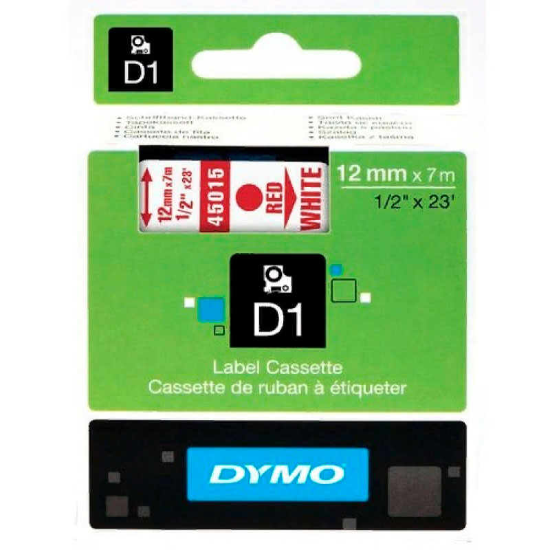 Картридж Dymo 45015/S0720550 для принтера этикеток, 12 мм x 7 м, красный шрифт на белой ленте