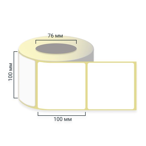Термотрансферные этикетки 100х100 мм, полипропилен, 1000 шт./р., диаметр втулки 76 мм (2,9 дюйма)