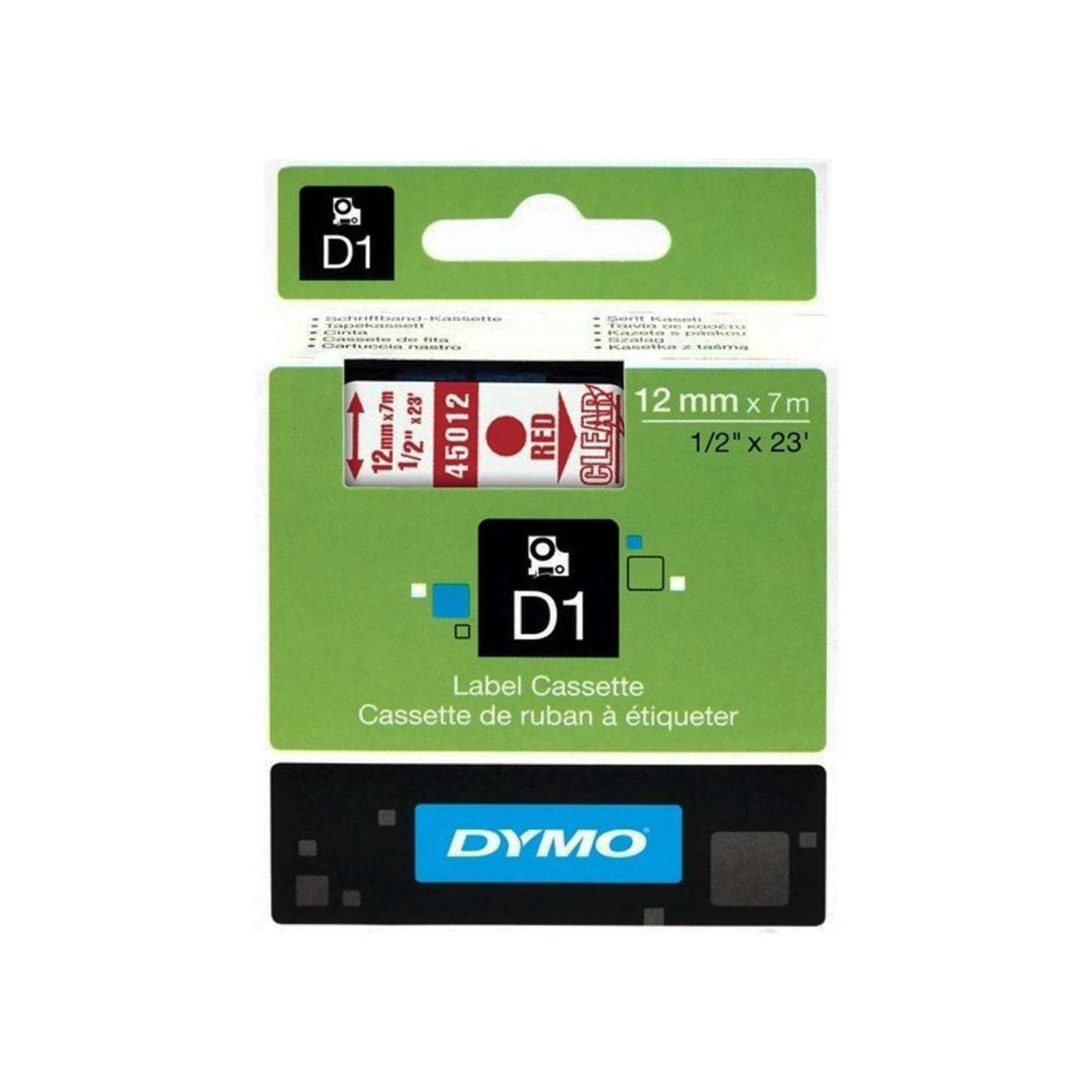 Картридж Dymo 45012/S0720520 для принтера этикеток, 12 мм x 7 м, красный шрифт на прозрачной ленте