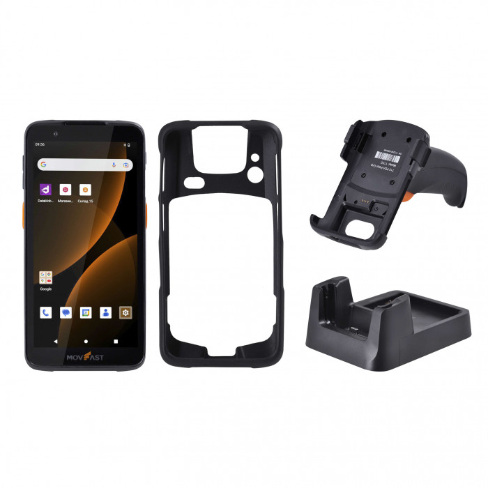 Комплект ТСД MERTECH MovFast S55 Android 13, 4 ГБ / 64 ГБ, кредл без передачи данных, рукоятка, чехол, стекло, ремешок 10005