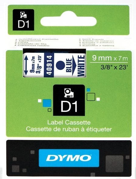 Картридж Dymo 40914/S0720690 для принтера этикеток, 9 мм x 7 м, голубой шрифт на белой ленте