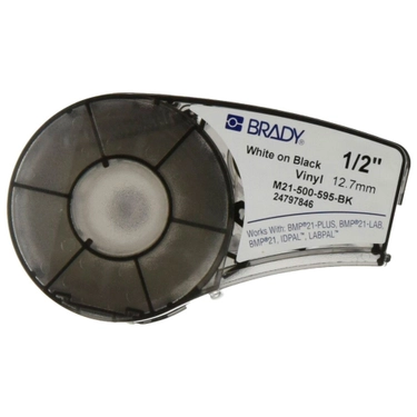 Картридж M21-500-595-BK лента 12.7 мм/6.4 м винил, белый на черном для принтера Brady brd139742
