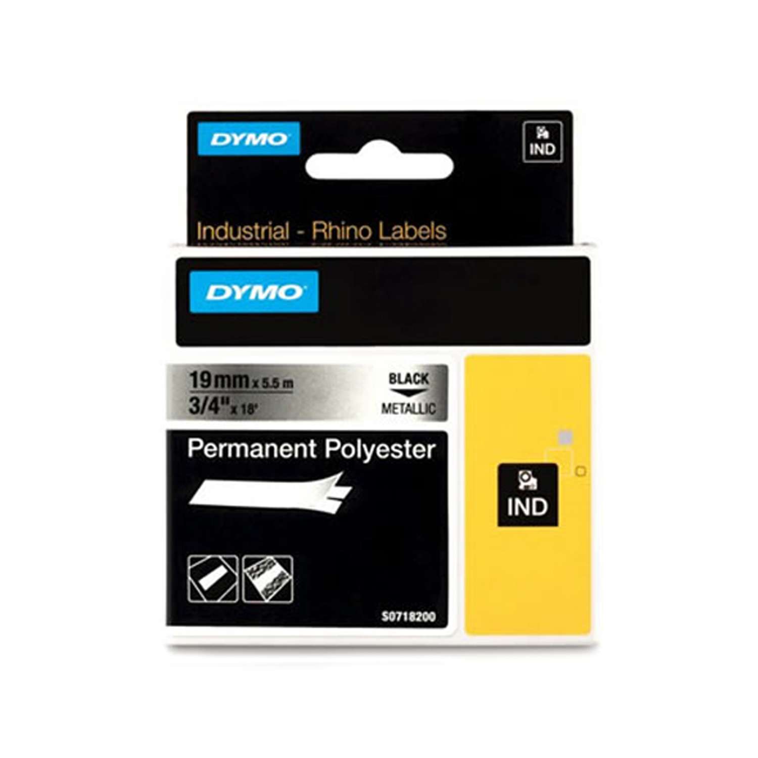 Картридж Dymo 18487/S0718200 для принтера этикеток, 19 мм x 5,5 м, черный шрифт на металлизированной ленте