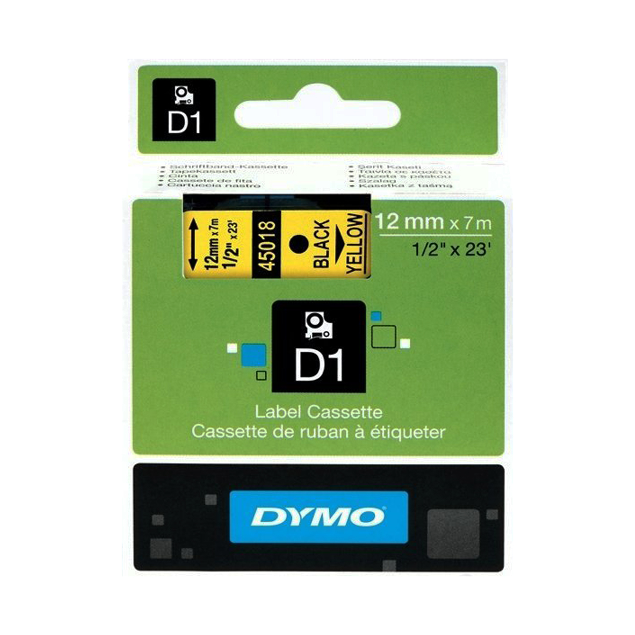 Картридж Dymo 45018/S0720580 для принтера этикеток, 12 мм x 7 м, черный шрифт на желтой ленте
