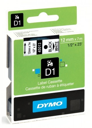 Картридж Dymo 45013/S0720530 для принтера этикеток, 12 мм x 7 м, черный шрифт на белой ленте