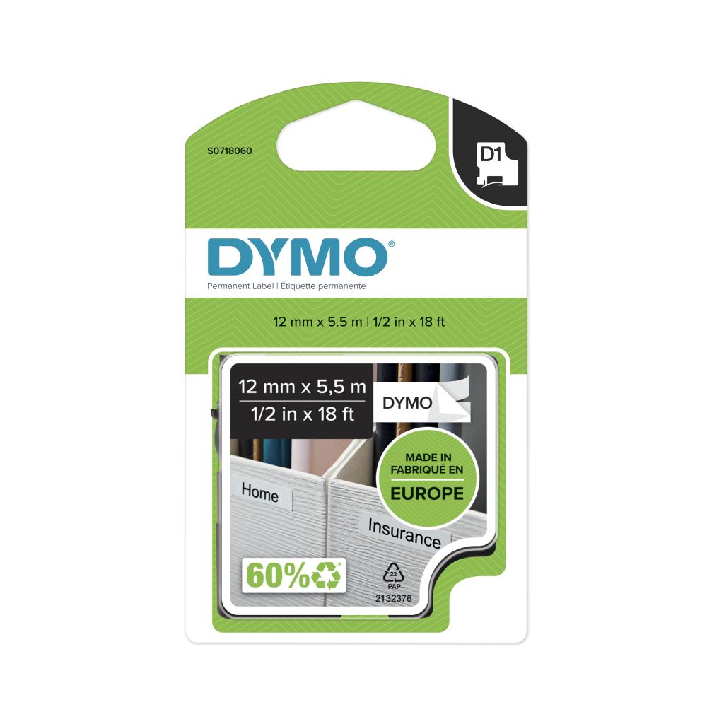 Картридж Dymo 16959/S0718060 для принтера этикеток, 12 мм x 5,5 м, черный шрифт на белой ленте
